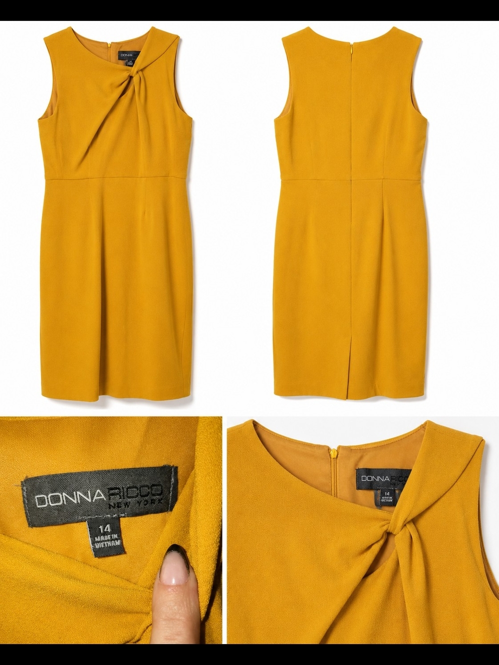 Donna Ricco Golden Yellow Sleeveless Twist Sheath Dress